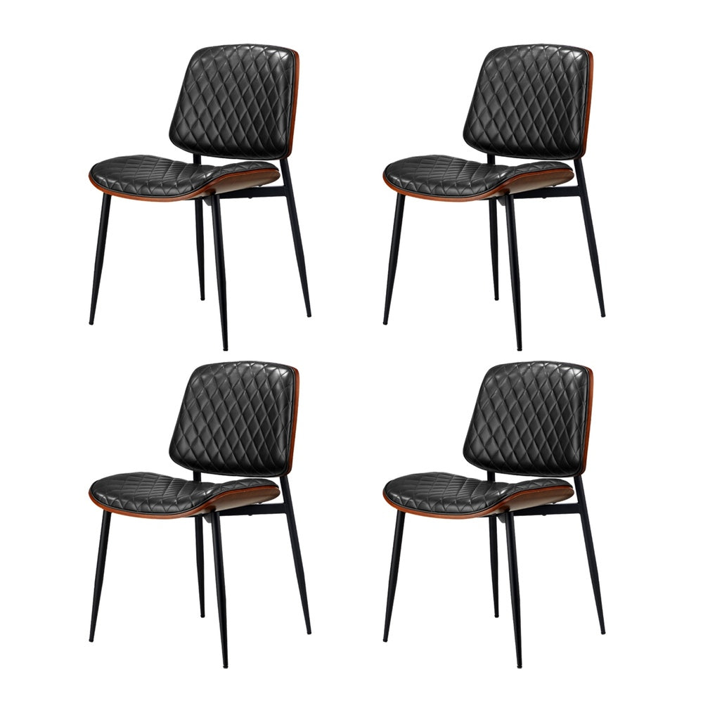 Oikiture 4x Dining Chairs Leather Wooden Metal Legs Black