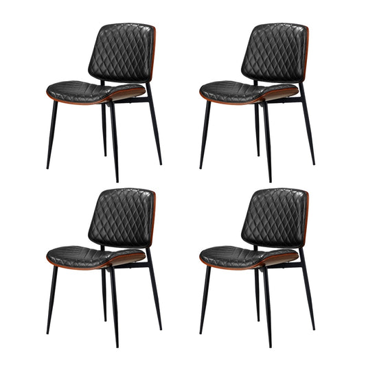Oikiture 4x Dining Chairs Leather Wooden Metal Legs Black