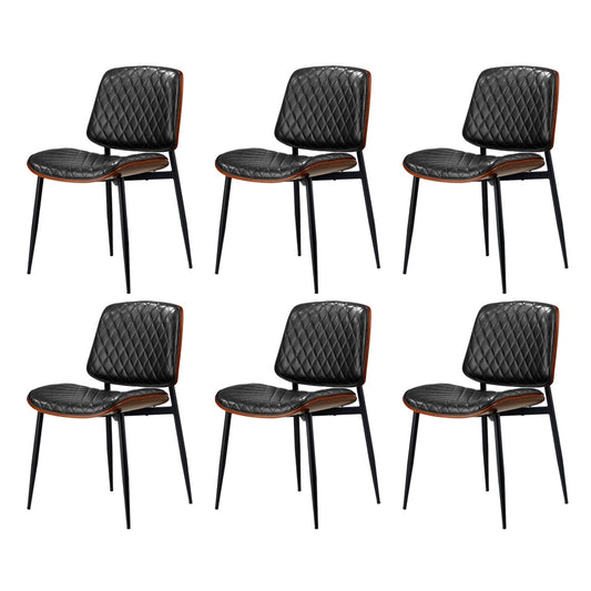 Oikiture 6x Dining Chairs Leather Wooden Metal Legs Black