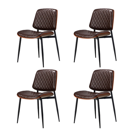 Oikiture 4x Dining Chairs Leather Wooden Metal Legs Walnut