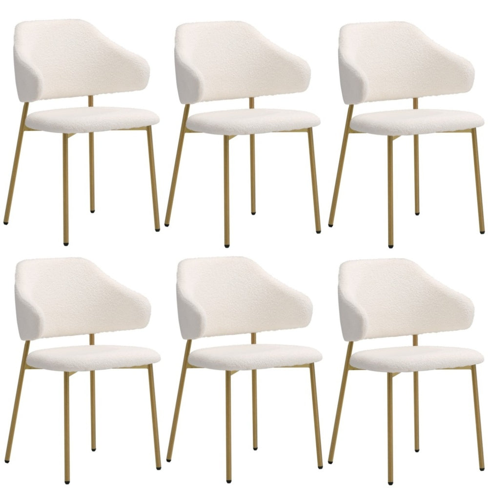 Oikiture 6x Dining Chair Sherpa Gold&White