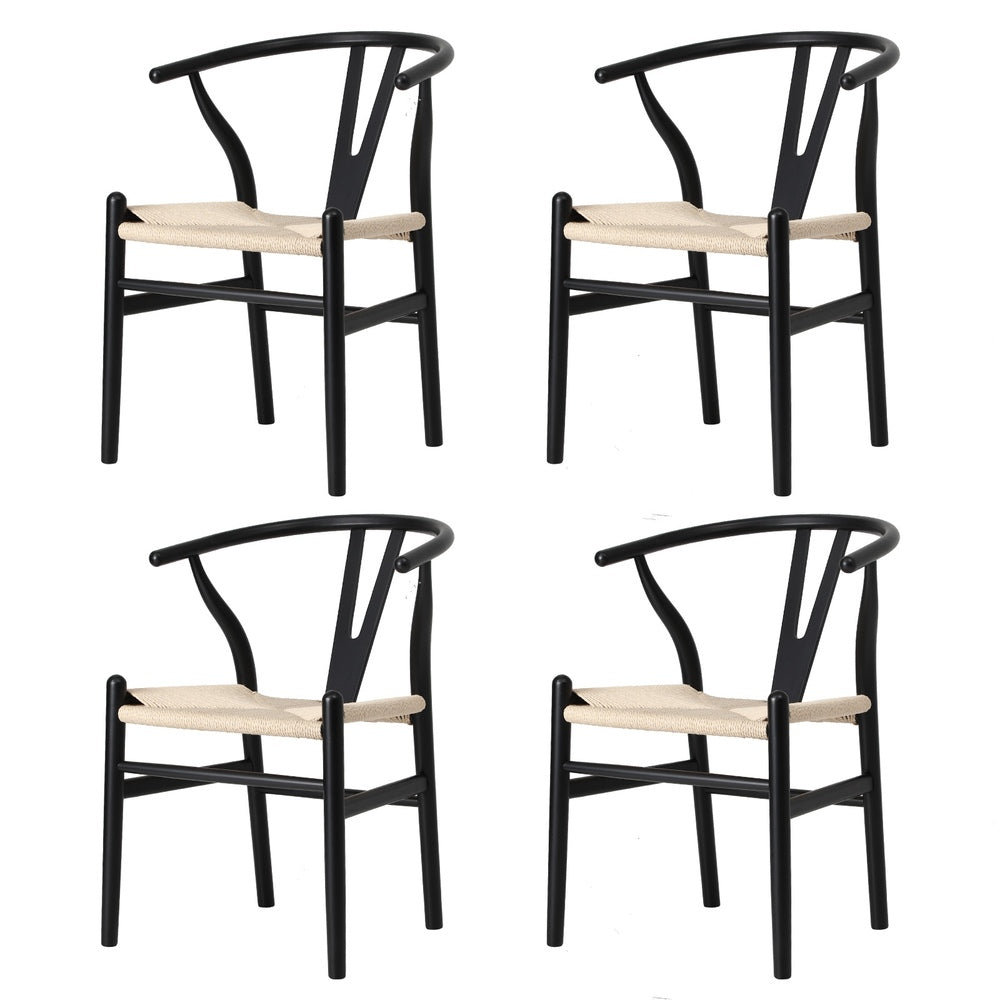 Oikiture 4xDining Chair Wooden Hans Wegner Wishbone Black