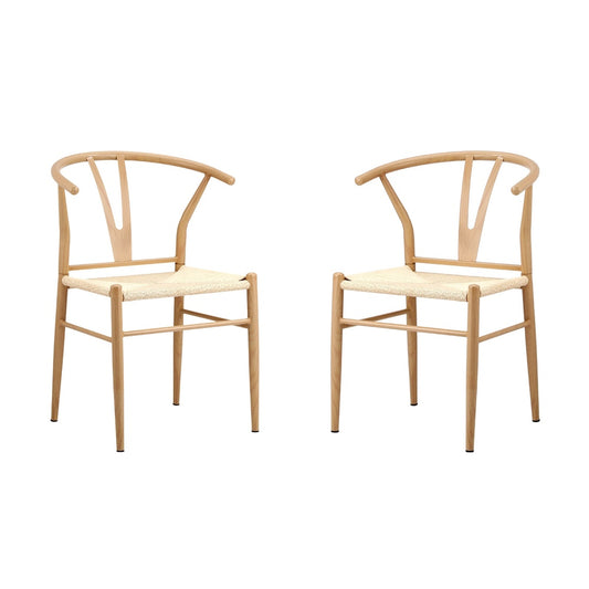Oikiture 2x Dining Chair Metal Hans Wegner Chair Wishbone Beige