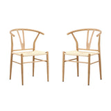 Oikiture 2x Dining Chair Metal Hans Wegner Chair Wishbone Beige