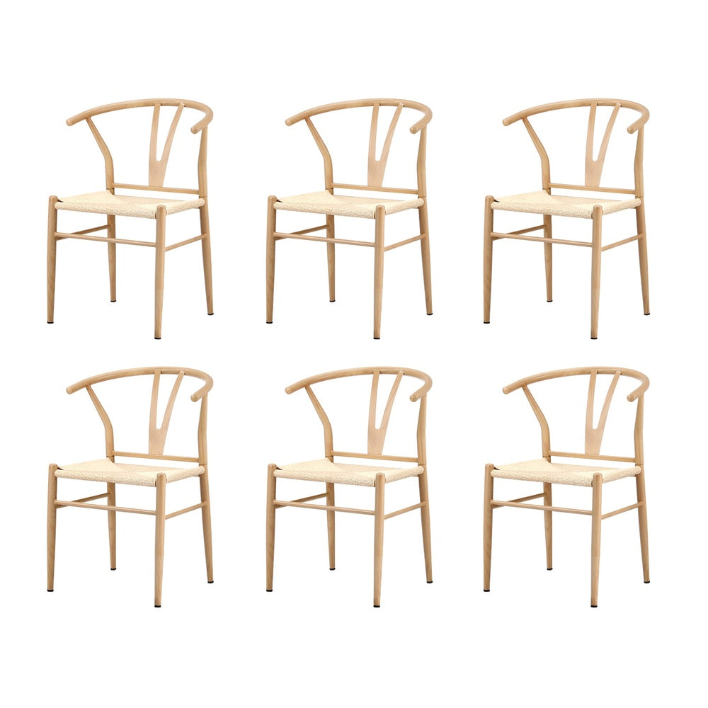 Oikiture 6x Dining Chair Metal Hans Wegner Chairs Wishbone Beige