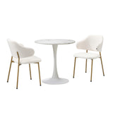 Oikiture 60cm Round Dining Table with 2x Dining Chairs Sherpa Gold&White