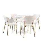 Oikiture 90cm Round Dining Table with 4x Dining Chairs Sherpa Gold&White