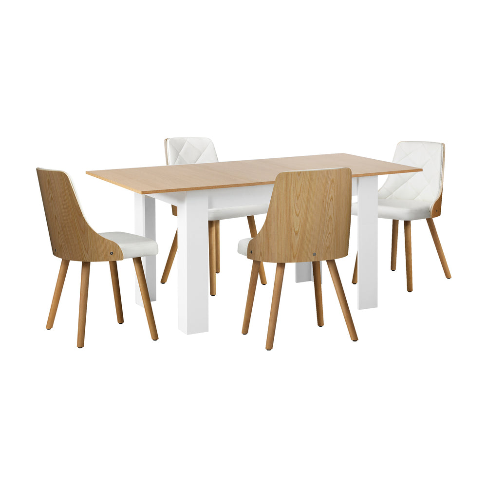 Oikiture Extendable Dining Table & 4pcs Chair with Leather Seat
