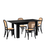 Oikiture 160cm Extendable Dining Table with 4PCS Dining Chairs Rattan Black