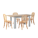 Oikiture 160cm Extendable Dining Table with 4PCS Chairs Rattan Natural