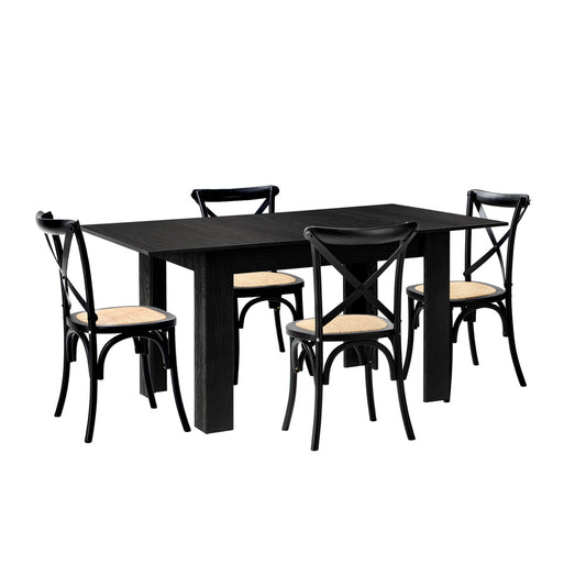 Oikiture 160cm Extendable Dining Table with 4PCS Dining Chairs Geometric Black