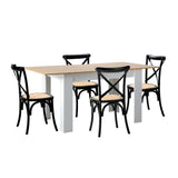 Oikiture 160cm Extendable Dining Table with 4PCS Chairs Crossback Black