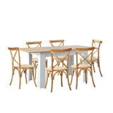 Oikiture 160cm Extendable Dining Table with 6PCS Chairs Crossback Wooden
