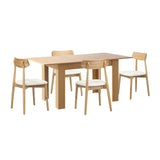 Oikiture 160cm Extendable Dining Table with 4x Dining Chairs PU Leather Natural