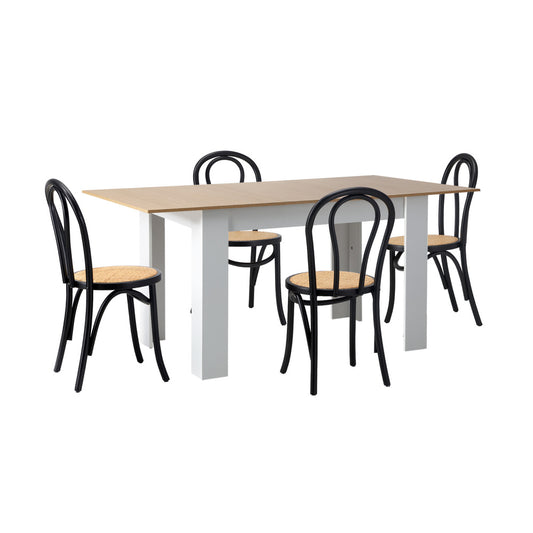 Oikiture 160cm Extendable Dining Table with 4PCS Crossback Chairs Black