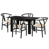 Oikiture 160cm Extendable Dining Table with 4x Hans Wegner Dining Chairs Black