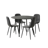 Oikiture 110cm Round Dining Table with 4PCS Dining Chairs PU Grey&Black