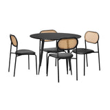 Oikiture 110cm Round Dining Table with 4PCS Dining Chairs PU Leather Black