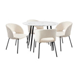Oikiture 110cm Round Dining Table with 4PCS Chairs Sherpa White