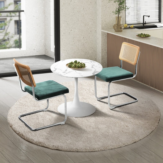 Oikiture 60cm Round Dining Table with 2PCS Dining Chairs Velvet Green