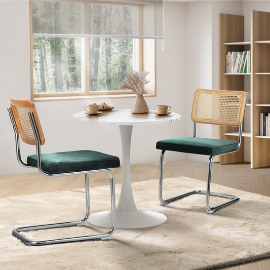 Oikiture 60cm Round Dining Table with 2PCS Dining Chairs Velvet Green