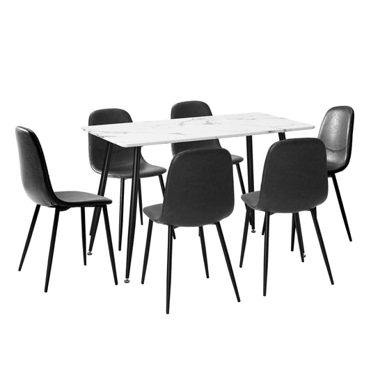 Oikiture 120cm Rectangle Dining Table with 6PCS Chairs PU Grey