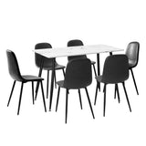 Oikiture 120cm Rectangle Dining Table with 6PCS Chairs PU Grey