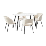 Oikiture Rectangle Dining Table with 4PCS Chairs Sherpa White