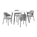 Oikiture 120cm Rectangle Dining Table with 4PCS Chairs Fabric Grey