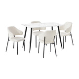 Oikiture 120cm Rectangle Dining Table with 4PCS Chairs Sherpa White