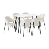 Oikiture 120cm Rectangle Dining Table with 6PCS Chairs Sherpa White