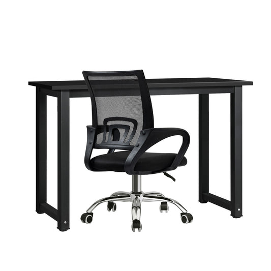 Oikiture Home Office Set Black Computer Desk and Mesh Office Chair
