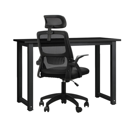 Oikiture Home Office Set Computer Desk and Mesh Office Chair Black