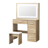 Oikiture Dressing Table Stool Set Large Mirror LED Light Natural