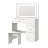Oikiture Dressing Table Stool Set Large Mirror LED Light White