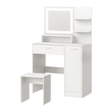 Oikiture Dressing Table Stool Set LED Light Large Cabinet White