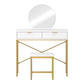 Oikiture Dressing Table Stool Set with Mirror 2 Drawers White & Gold