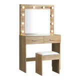 Oikiture Dressing Table Stool Set Makeup Mirror 10 LED Bulbs Wooden