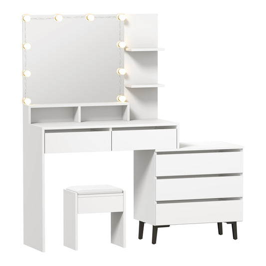 Oikiture Dressing Table Stool Set 10 LED Bulbs White