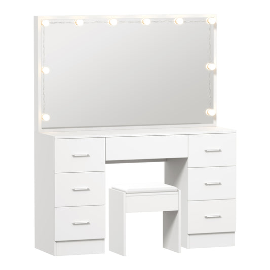 Oikiture Dressing Table Large LED Mirror White