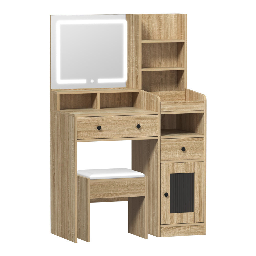 Oikiture Dressing Table Stool Set LED Light Natural