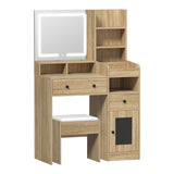 Oikiture Dressing Table Stool Set LED Light Natural