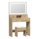 Oikiture Dressing Table Stool Set LED Mirror Natural