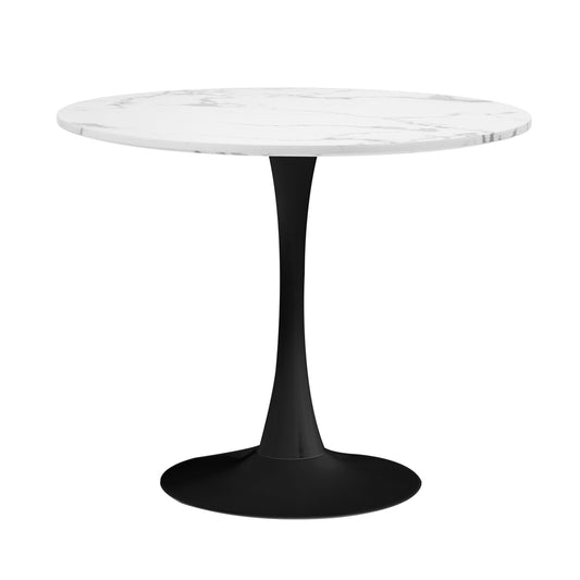 Oikiture 90cm Dining Table Marble Tulip Shape White&Black