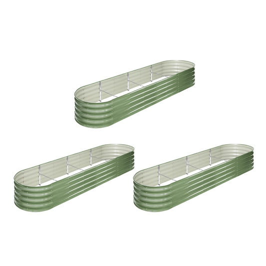 Livsip 3x Garden Bed 320x80x42cm Planter Box Raised Container Galvanised Green