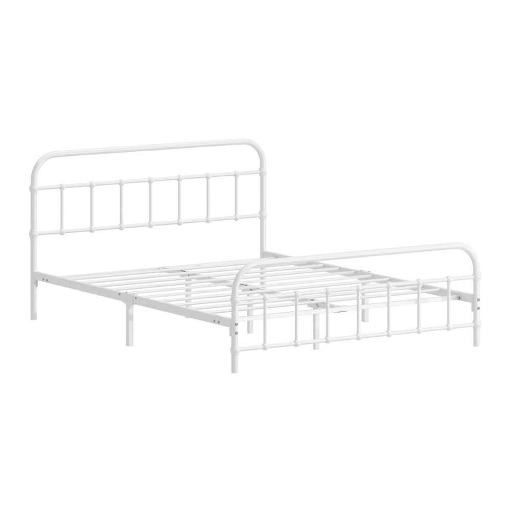 Oikiture Bed Frame Metal Double Size Bed Platform White
