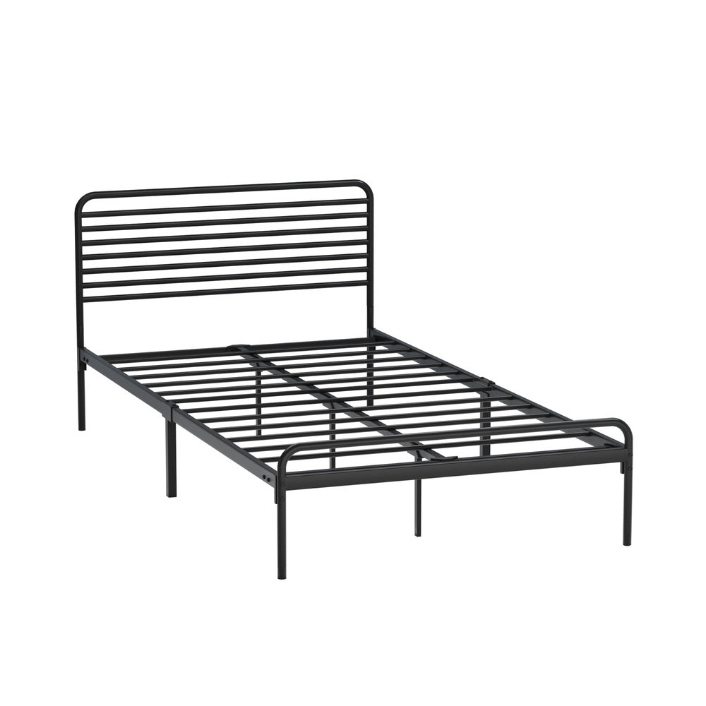Oikiture King Single Metal Bed Frame Railing-style Black