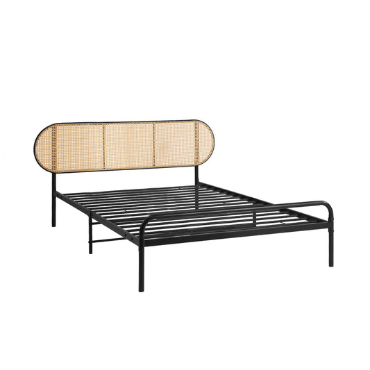 Oikiture Bed Frame Single Metal Base Rattan Headboard
