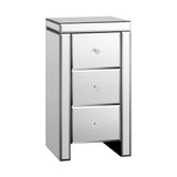 Oikiture Bedside Table 3 Drawers Mirrored Nightstand