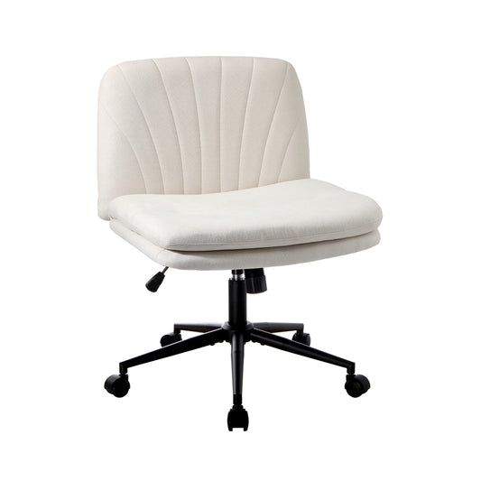 Oikiture Armless Office Chair Wide Seat Linen with Wheels Beige